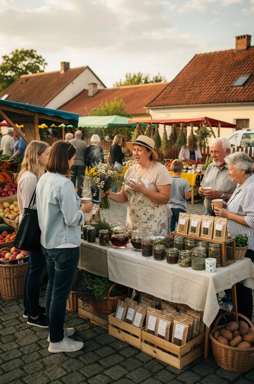 Puodelis kvapnios augalinės arbatos su garais, sklindančiais virš paviršiaus.