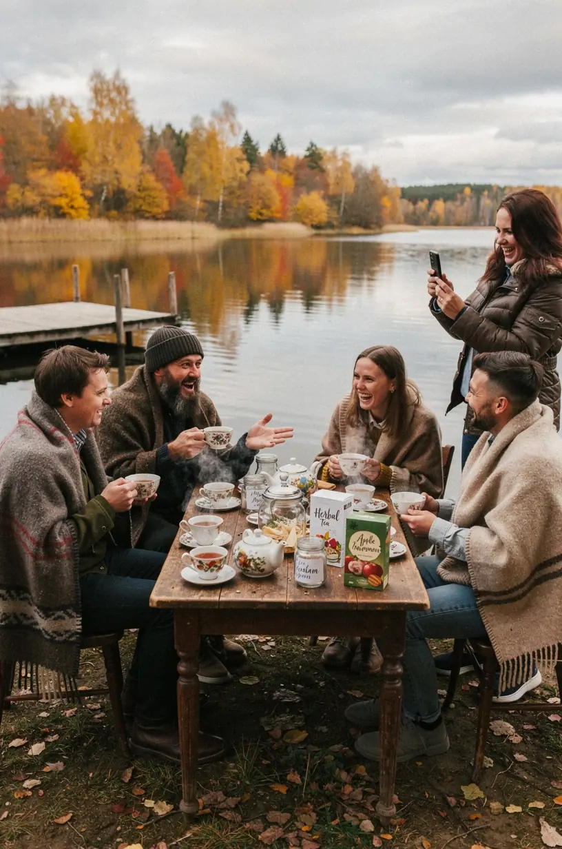 Rankos, laikančios šiltą arbatą, kuri suteikia komforto ir ramybės jausmą.